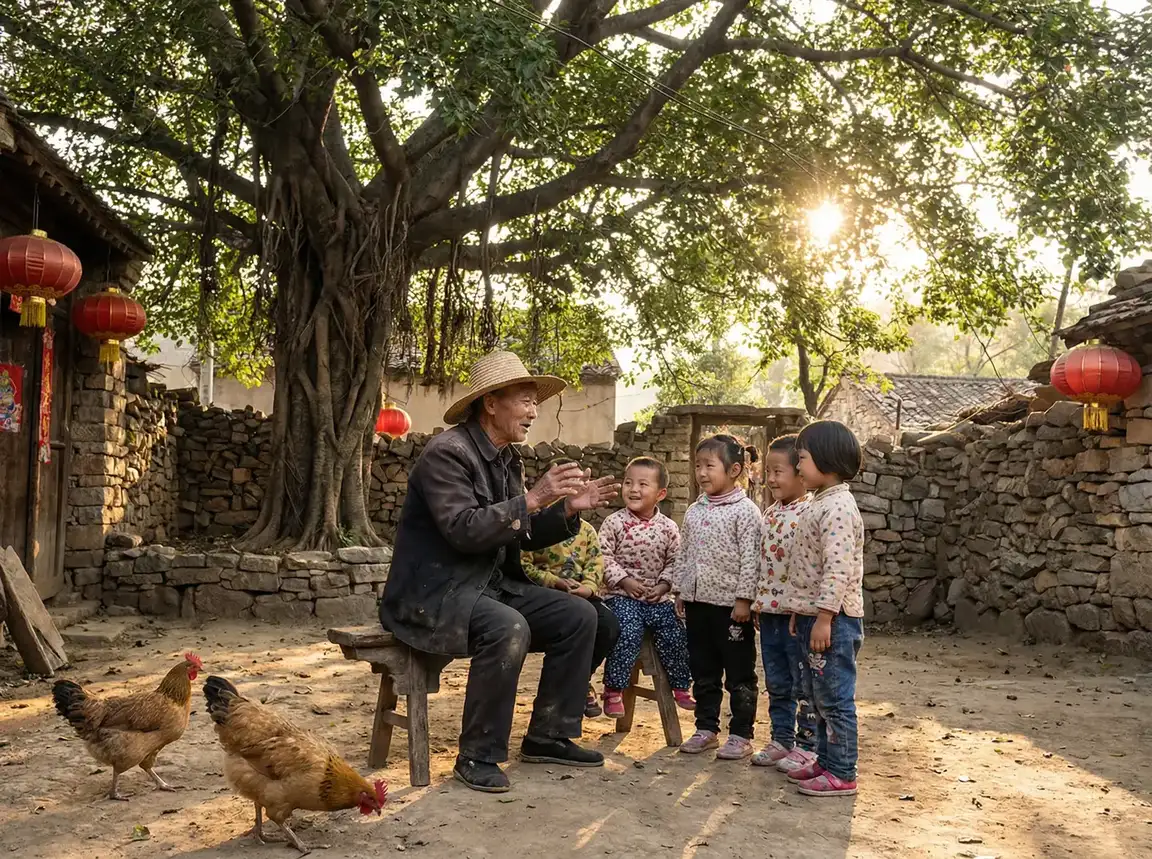 老人在大榕树下给孩子们讲故事 - 穿越火线怎样卡箱子 乡村记忆